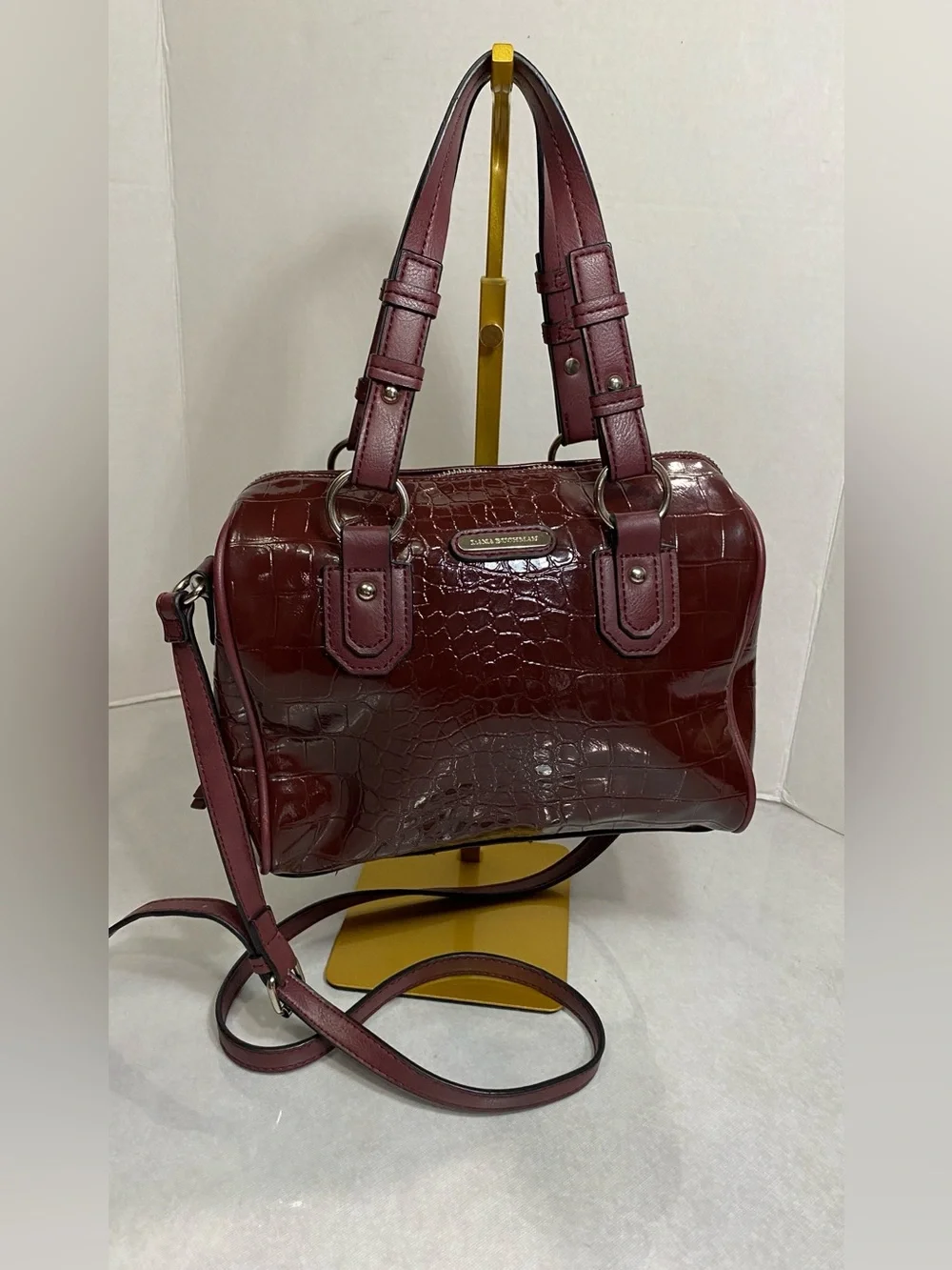 Dana Buchman Croc Embossed Burgundy Satchel Crossbody Bag